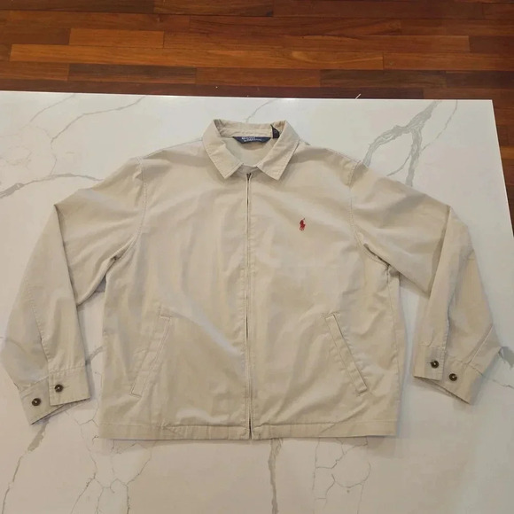 Vintage Rare Polo Ralph Lauren Full Zip Sports Bomber Jacket Cream Tan Mens XXL - Picture 4 of 14